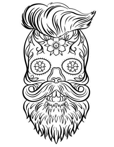 Hipster Sugar Skull Coloring Page